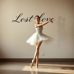 A ballerina gracefully dancing alone, her expression a mix of beauty and longing