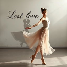 A ballerina gracefully dancing alone, her expression a mix of beauty and longing