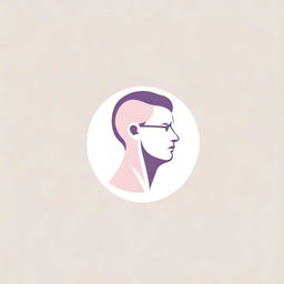 A stylish, minimalistic logo designed to represent a psychologist, created in graphic hues of gentle pink and purple, intended for establishment branding