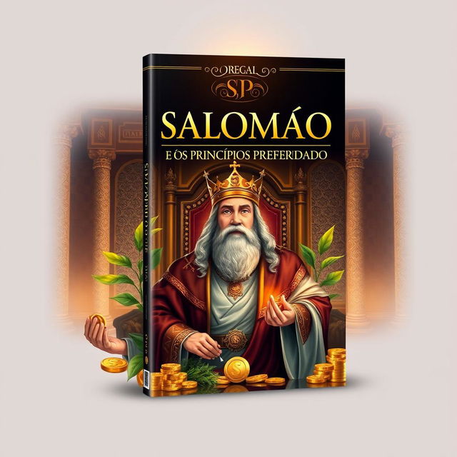 Book cover design for the e-book "Salomão e os Princípios da Prosperidade" featuring a regal and opulent theme