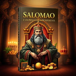 Book cover design for the e-book "Salomão e os Princípios da Prosperidade" featuring a regal and opulent theme