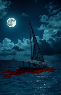 A haunting scene set in the Caribbean Ocean on a partly cloudy moonlit night