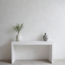 Mesa completa cubierta de un mantel blanco con fondo minimalista