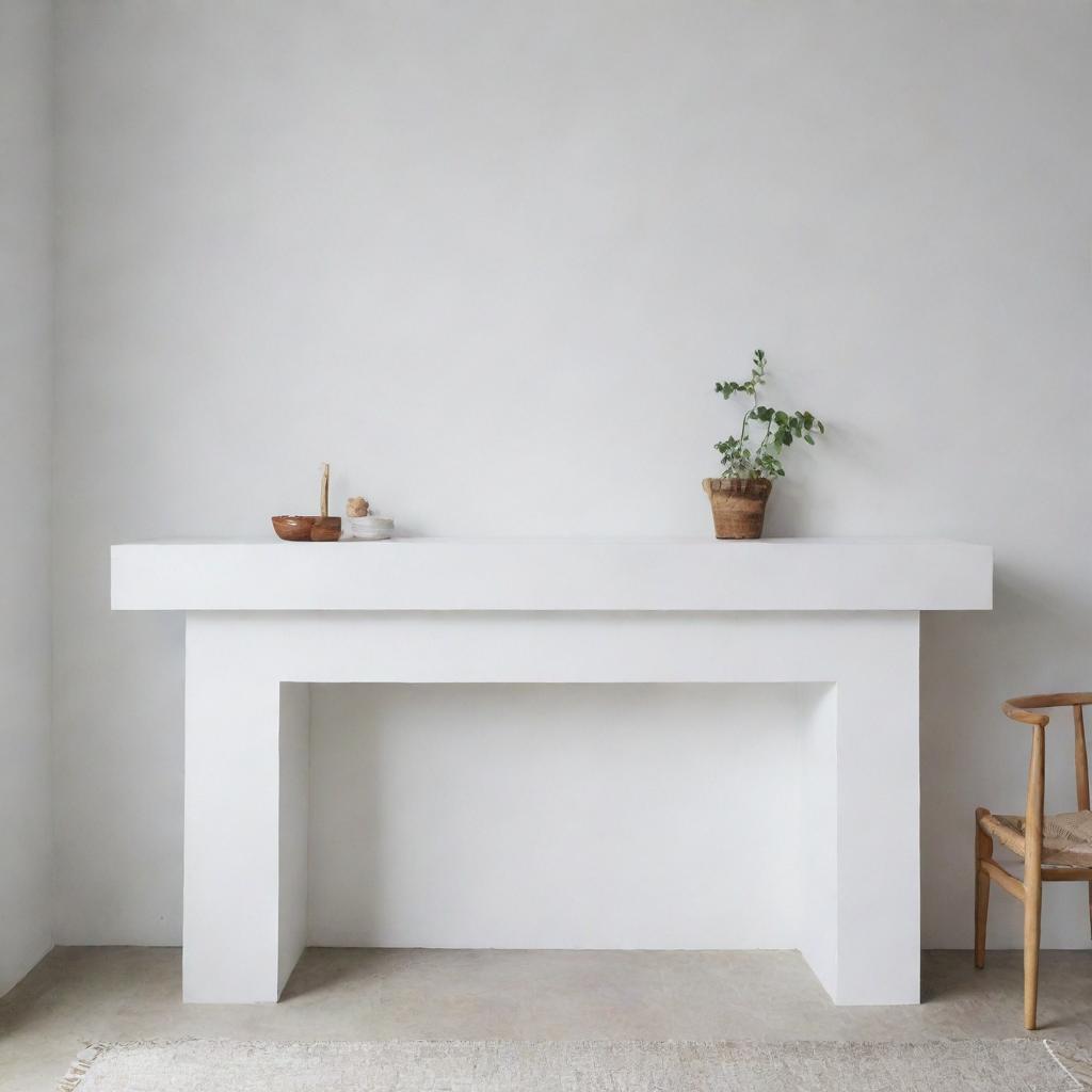 Mesa completa cubierta de un mantel blanco con fondo minimalista