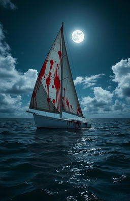 A haunting scene set in the Caribbean Ocean on a partly cloudy moonlit night
