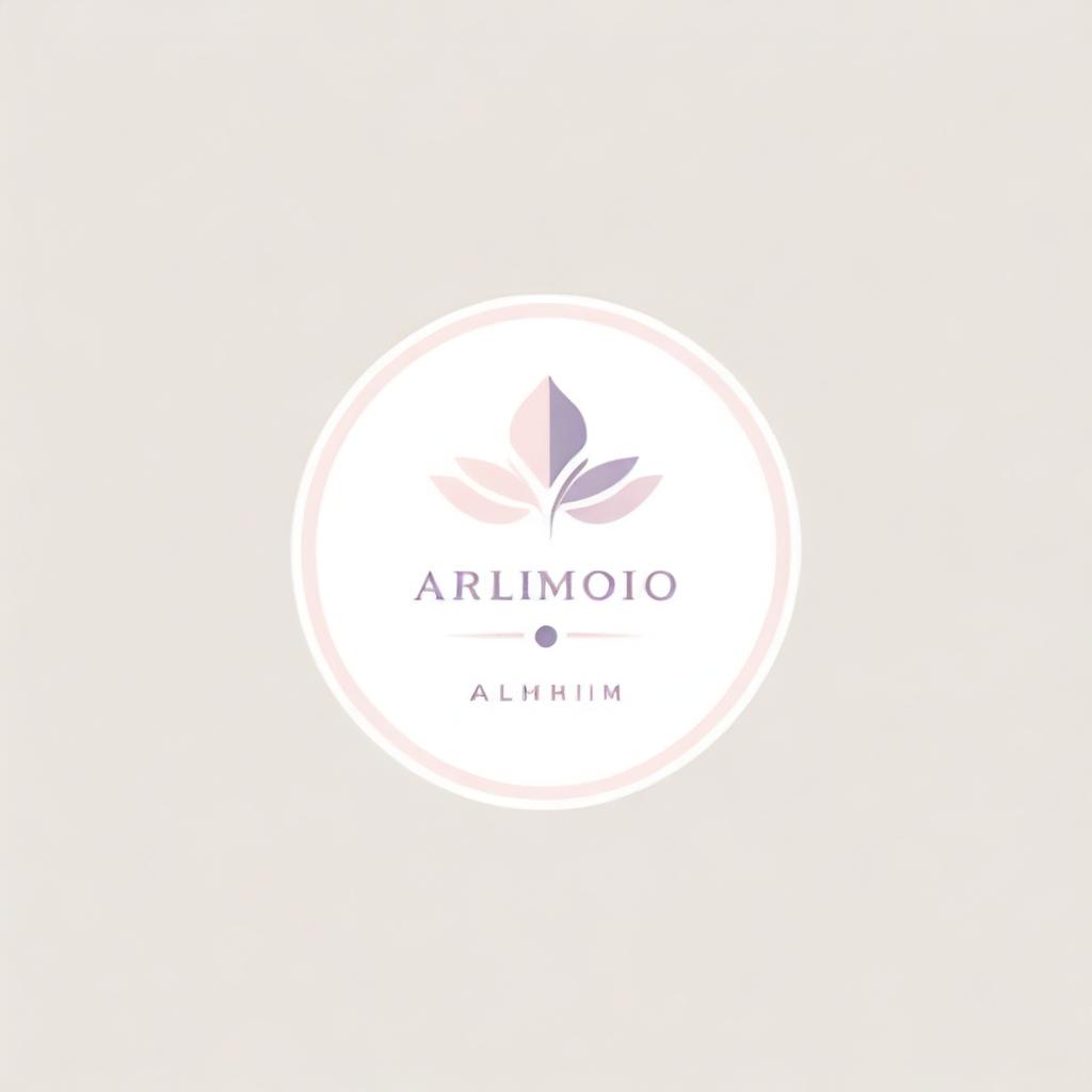 A stylish, minimalistically designed logo for an aromatherapist, graphically depicted using soft pink and purple shades, made specifically for an oligarchic audience