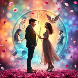A surreal representation of a time loop where a couple expresses deep emotional limerence