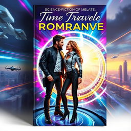 A captivating science fiction romance book cover featuring a thrilling time travel theme