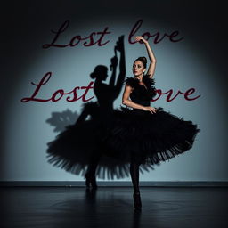 A ballerina embodying the character of the Black Swan, dressed in a striking black tutu and adorned with dark feathers, showcasing an intense and passionate dance