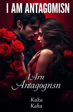 A novel cover for 'I Am Antagonist' featuring a romantic scene between a mysterious man and a woman
