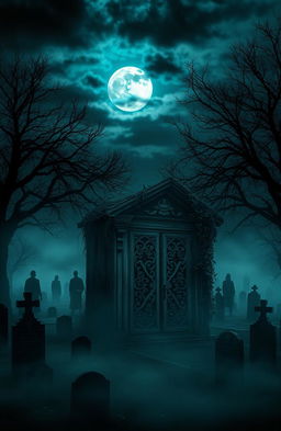 A haunting and atmospheric scene that embodies the theme of death, featuring a misty graveyard at dusk