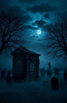 A haunting and atmospheric scene that embodies the theme of death, featuring a misty graveyard at dusk