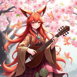 A bard character with fox-like features, embodying the spirit of a Kitsune