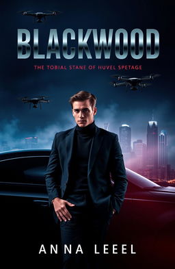 A book cover design for a spy thriller novel titled 'Blackwood'
