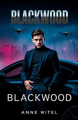A book cover design for a spy thriller novel titled 'Blackwood'