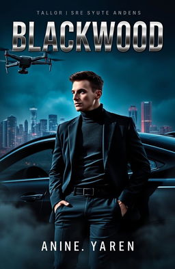A book cover design for a spy thriller novel titled 'Blackwood'