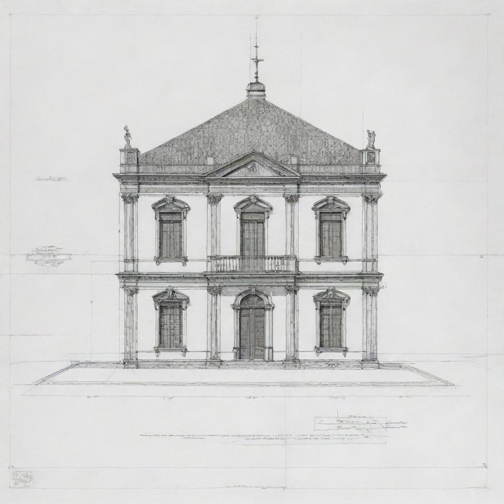 Dibujado por autocad en una hoja de papal de una Casa colonial de frente pequeña