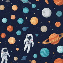 Illustration showcasing the theme of space, filled with planets, stars, galaxies and astronauts, perfect to visually enrich a lesson