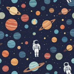 Illustration showcasing the theme of space, filled with planets, stars, galaxies and astronauts, perfect to visually enrich a lesson