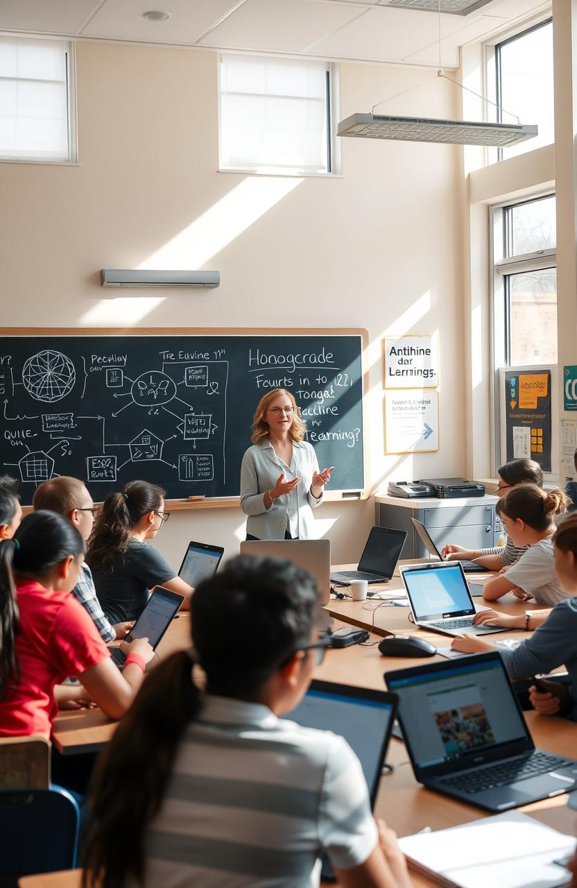 A classroom setting featuring 10th grade students engaged in learning about artificial intelligence