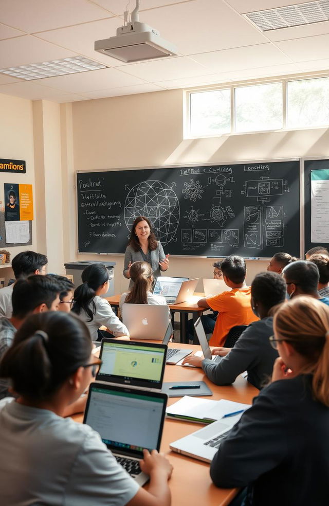 A classroom setting featuring 10th grade students engaged in learning about artificial intelligence