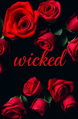 A beautiful arrangement of vibrant red roses against a deep black background, creating a striking contrast