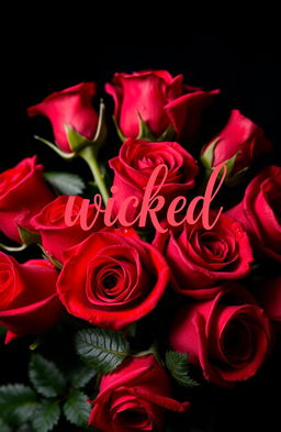 A beautiful arrangement of vibrant red roses against a deep black background, creating a striking contrast