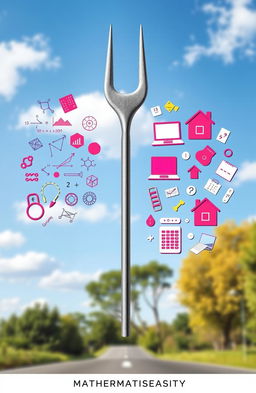 An artistic representation of a conceptual fork in the road, illustrating a split pathway
