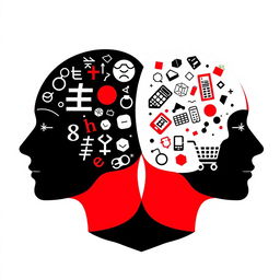 An artistic design featuring two head icons conjoined at the back, facing opposite directions—one looking to the left and the other to the right