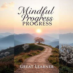 A captivating book cover for 'Mindful Progress' by Great Learner, featuring a serene landscape with a winding path leading towards a bright horizon, symbolizing personal development and mindfulness