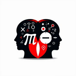 A visually striking image featuring two abstract head icons conjoined at the back, one facing left representing pure mathematics and the other facing right representing mathematics literacy