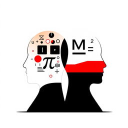 A visually striking image featuring two abstract head icons conjoined at the back, one facing left representing pure mathematics and the other facing right representing mathematics literacy