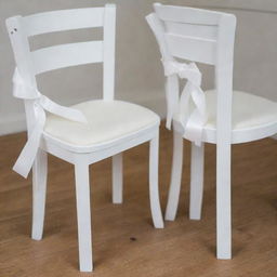 Close-up image of two identical white wooden chairs