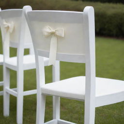 Close-up image of two identical white wooden chairs