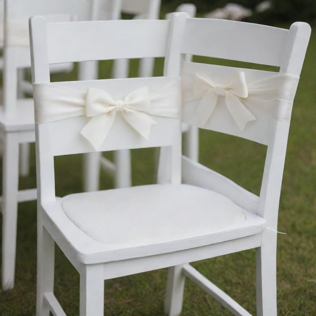 Close-up image of two identical white wooden chairs