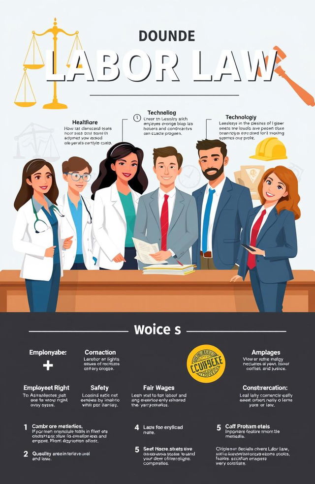 An informative and visually engaging graphic illustrating the concept of labor law