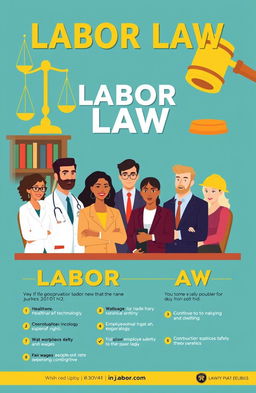 An informative and visually engaging graphic illustrating the concept of labor law