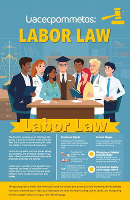 An informative and visually engaging graphic illustrating the concept of labor law
