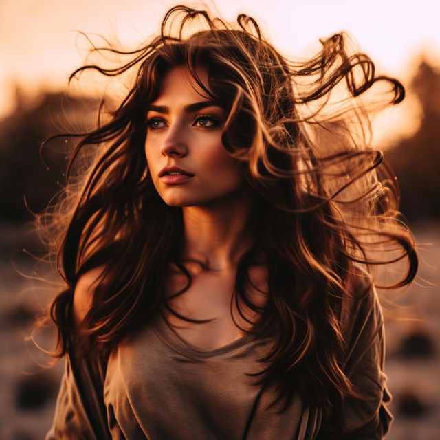 Candid full-body photograph of a 24-year-old brunette with hazel doe eyes, long lashes, and light freckles in casual outfit