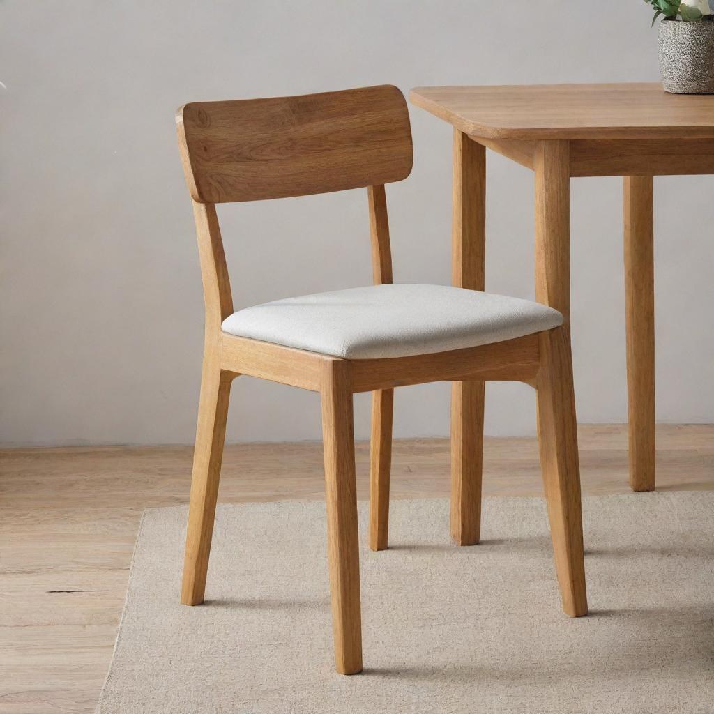 Wooden dining chairs with a comfy foam cushion on the seat