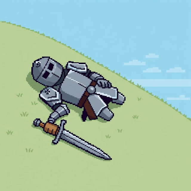 A simple pixel art depiction of a defeated knight, lying on the ground