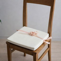 A thin and flat foam dining chair cushion with slim ribbons for tying onto the chair