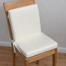 A thin and flat foam dining chair cushion with slim ribbons for tying onto the chair