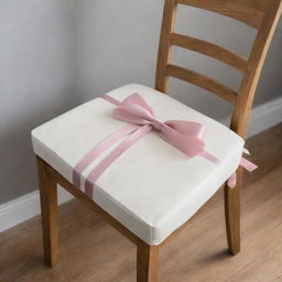 A thin and flat foam dining chair cushion with slim ribbons for tying onto the chair