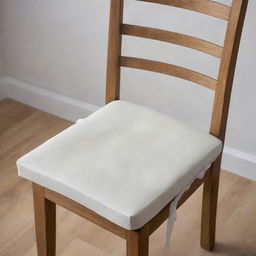 A thin and flat foam dining chair cushion with slim ribbons for tying onto the chair