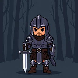 A simple pixel art depiction of a defeated warrior in armor, featuring a detailed but small blocky design