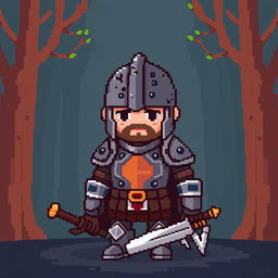 A simple pixel art depiction of a defeated warrior in armor, featuring a detailed but small blocky design