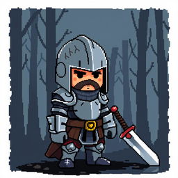 A simple pixel art depiction of a defeated warrior in armor, featuring a detailed but small blocky design