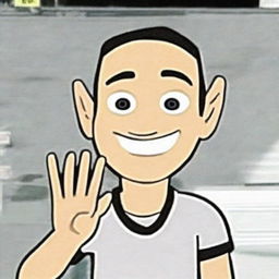 An avatar wearing a friendly smile, with bright, welcoming eyes, and waving hello.