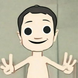 An avatar wearing a friendly smile, with bright, welcoming eyes, and waving hello.